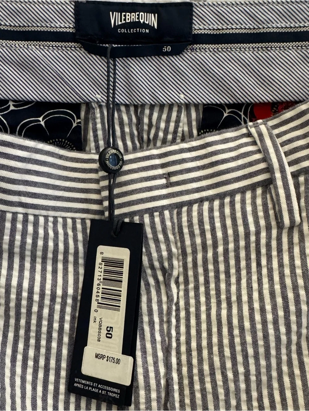 Vilebrequin Men's Seersucker Flat Front Shorts - Blue/White Stripe